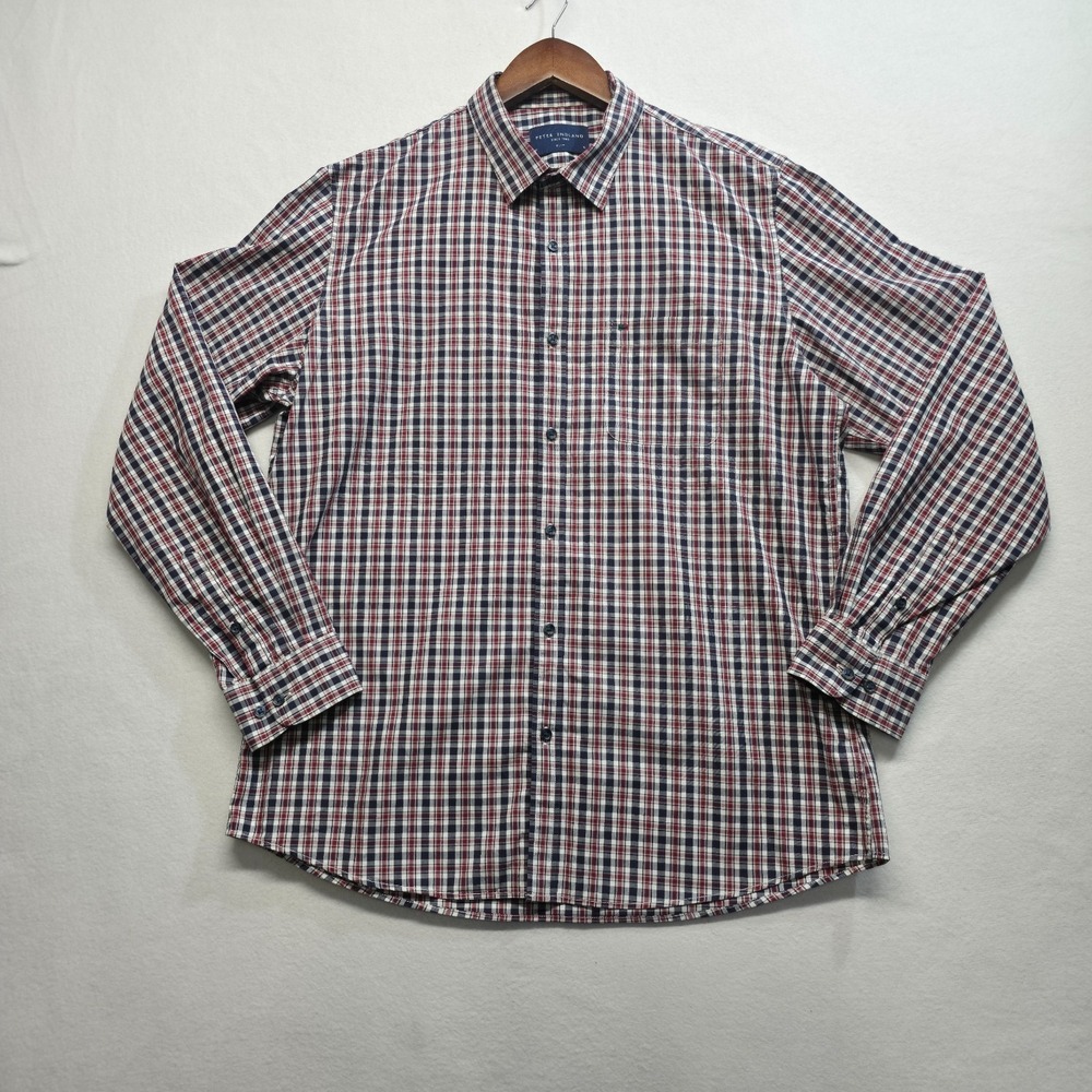 Peter England Men's Slim Fit Plaid Long Sleeve Button Up Shirt Size‎ XL